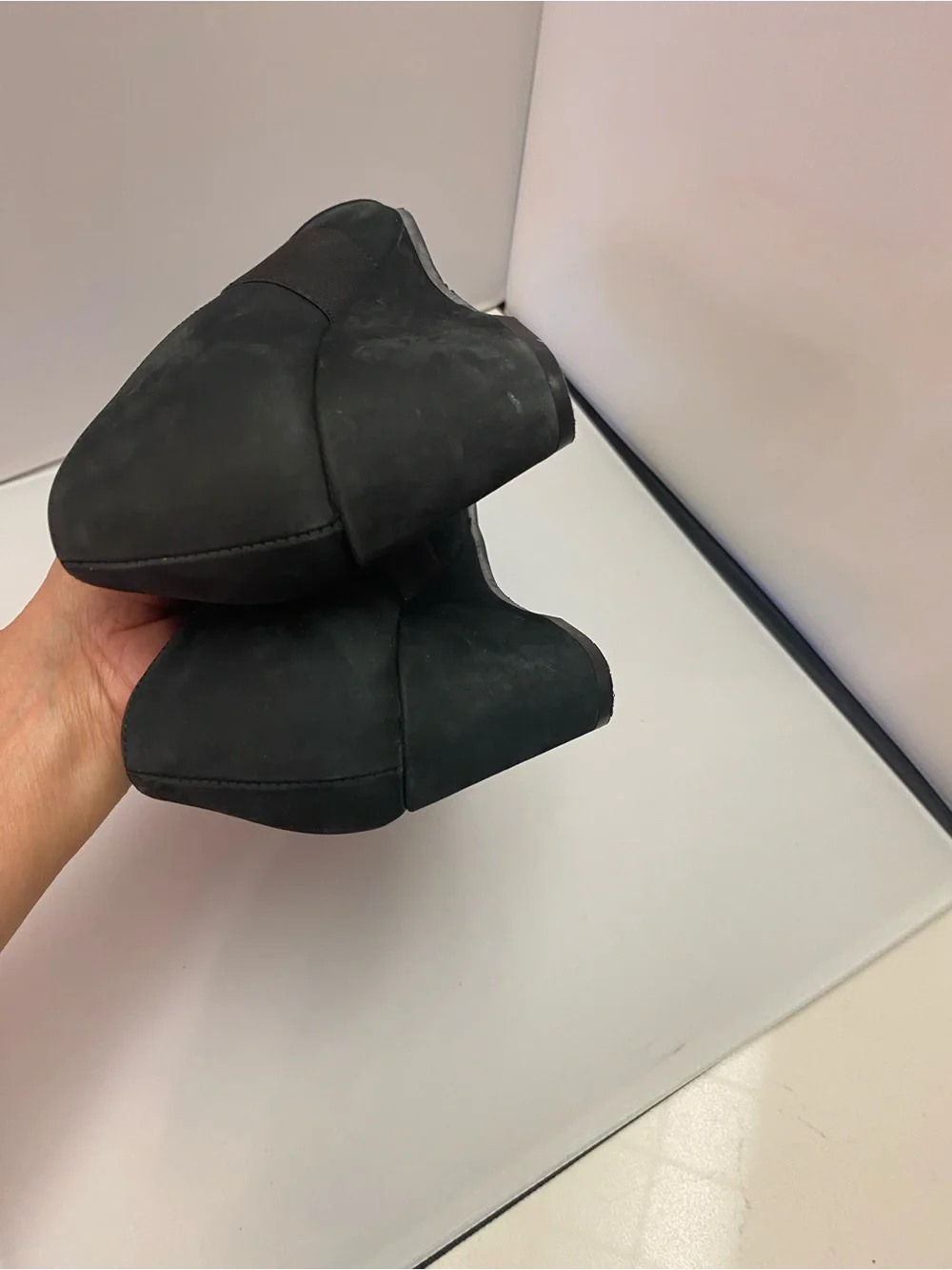 Women’s Black Wedge Slip-On Shoes suede Sz 37